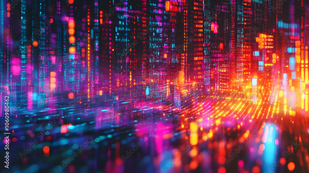 Aufkleber digital neon matrix digital cyberspace data cyberpunk hologram abstract background wallpaper ai gene