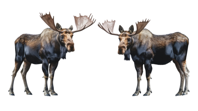 Realistic Rendering of Two Moose Standing on a White Background Generative AI