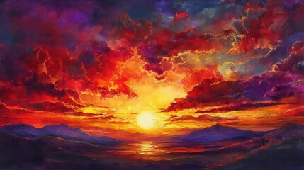 Fototapeta premium stunning phoenix sunset painted across a dramatic evening sky, blending fiery reds, oranges, and purples, symbolizing rebirth and resilience in a breathtaking natural landscape