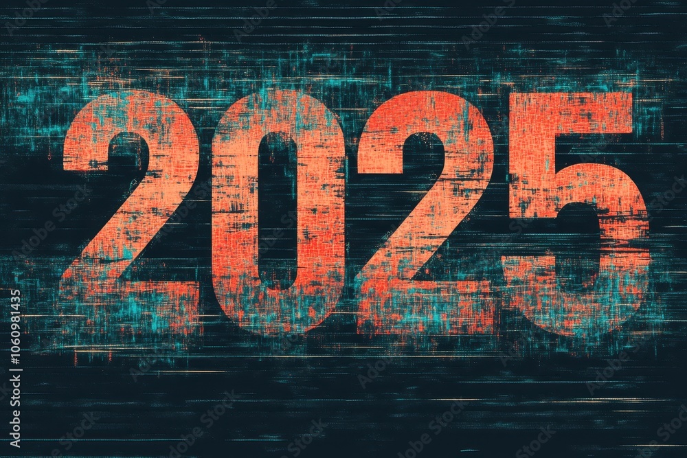 Poster artistic representation of the year 2025 with a textured background in a modern style