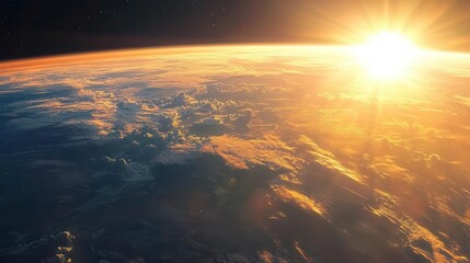 Fototapeta premium stunning view of sunrise over earth, showcasing the breathtaking beauty of space as the warm colors of dawn illuminate the planet, symbolizing new beginnings and exploration