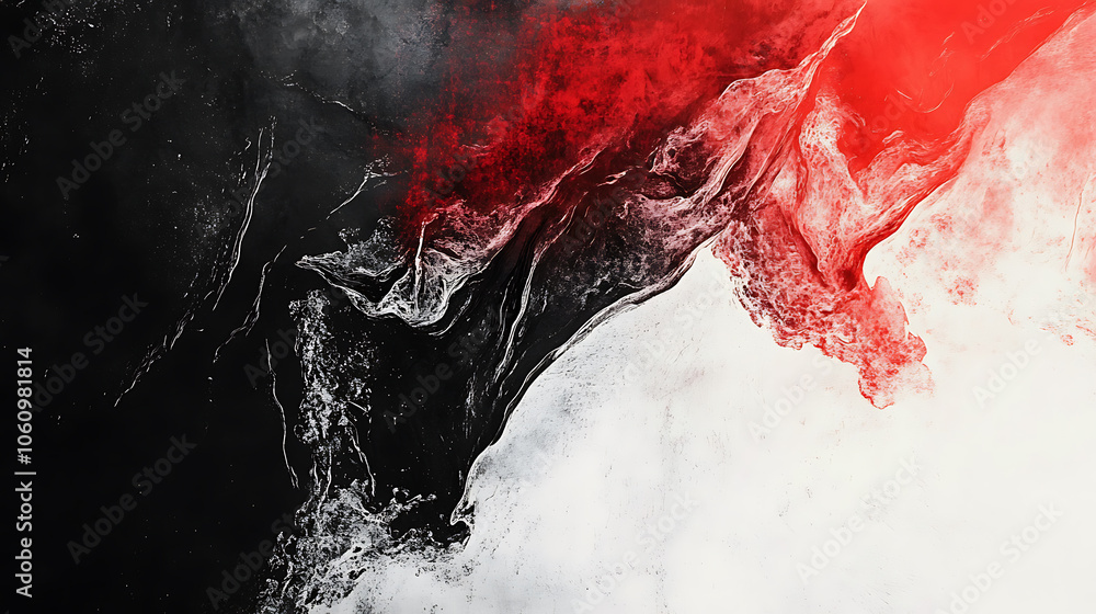 Poster dramatic red black and white abstract poster design with grainy gradient texture