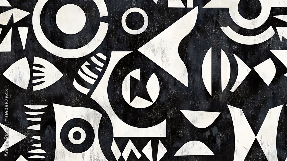 Aufkleber pattern with digital ink drawings design incorporates black and white, creating an abstract tribal p