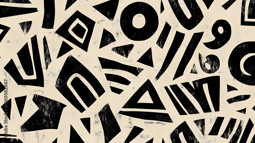 Aufkleber pattern with digital ink drawings design incorporates black and white, creating an abstract tribal p