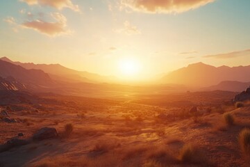 Fototapeta premium Sunset Over Vast Desert Landscape