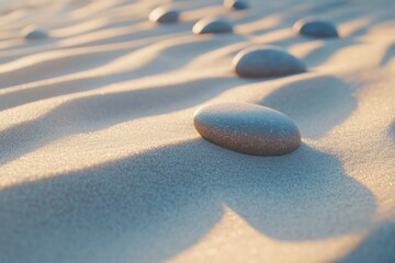 Obraz premium Serene Beach Stones on Soft Sand Landscape