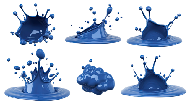 Navy Blue Paint Splashes on Transparent Background Generative AI