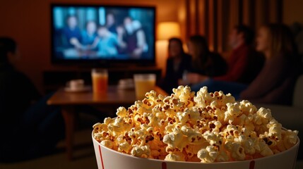 Family Movie Night at Home with Popcorn and TV