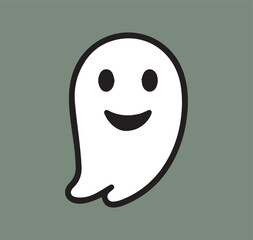 Cute ghost illustration with speech bubble on an orange background. Friendly ghost symbol with 