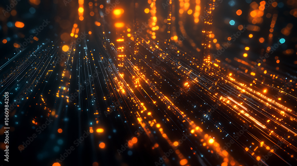 Aufkleber futuristic fiber optic technology concept with glowing cables and data streams 3d render