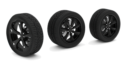 Set of Sleek New Car Tires Isolated on a Transparent Background Generative AI