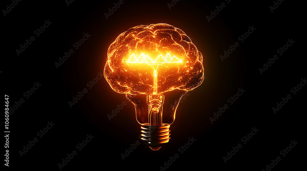 Poster glowing brain lightbulb symbolizing artificial intelligence and innovation concept digital illustrat