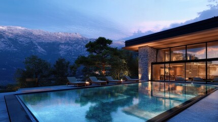 Fototapeta premium Modern Villa with Mountain View