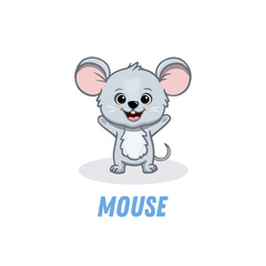 Cute cartoon mouse isolated on white. Funny mouse in flat style. Mouse for cards, magazins, banners. Vector illustration
