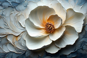 abstract floral, layered petals, neutral tones, wall art, sculpted texture, artistic elegance.