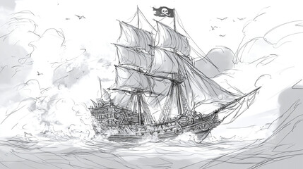 Pirate Ship Sketch   Sailing the High Seas