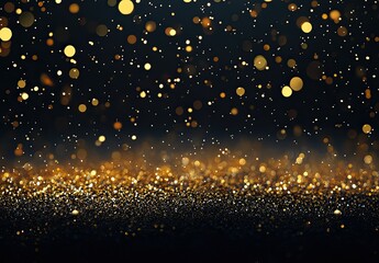 Obraz premium Dark background, a rain of golden particles on the ground, dark blue and gold tones