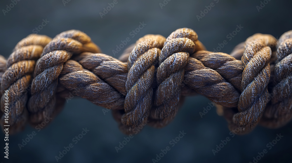 Poster metaphorical representation of collective effort integration and unity depicted as diverse ropes intertwined in a cohesive partnership conceptual 3d render