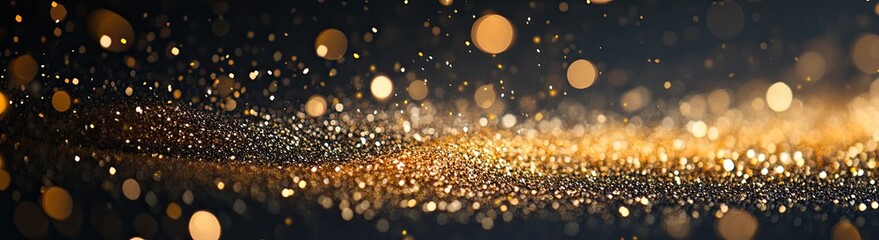  A small amount of golden glitter falling on a black background