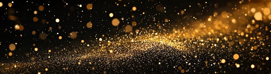  A small amount of golden glitter falling on a black background