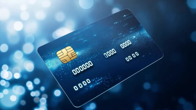 The bank card features a chip and a sleek design, highlighted by blurred light effects to emphasize its advanced financial technology