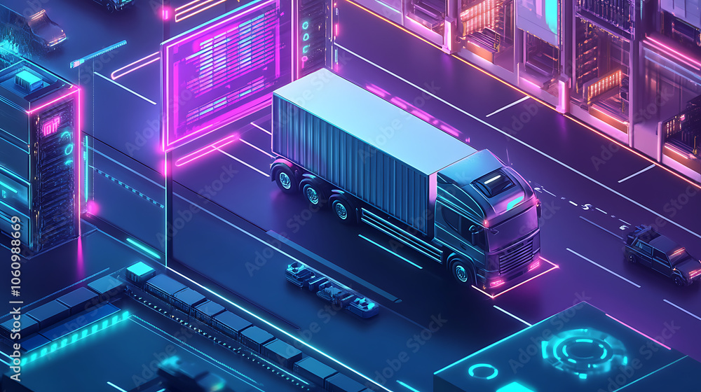 Aufkleber smart fleet management system visualized with aipowered predictive analytics and realtime optimization digital illustration