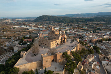 Fototapeta premium Aerial view of Caravaca De La Cruz cityscape and castle