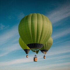 Set of floated green Hot-air balloon isolate on background 