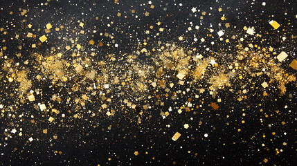 sparkling gold star dust confetti bokeh on black background abstract glittering texture illustration