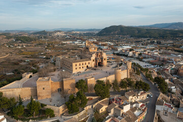 Fototapeta premium Aerial view of Caravaca De La Cruz cityscape and castle