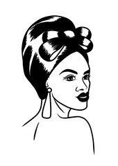 Portrait of young African woman in minimalist modern style.Woman Face Minimalist Drawing Wall Art