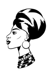 Portrait of Young African Princess Wearing Turban Headdress Minimalist Modern Style