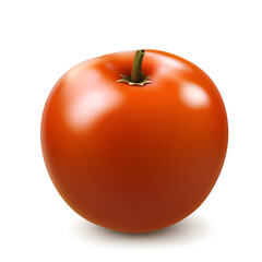 Fresh ripe tomato with a glossy surface showcasing vibrant color, perfect for salads and cooking in sunny kitchen setting