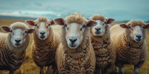 Obraz premium Curious sheep in close formation