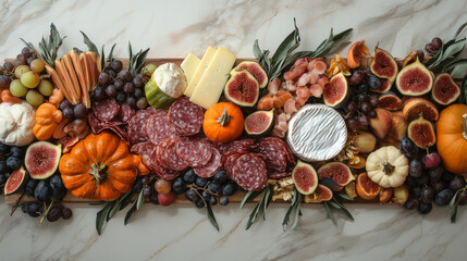 Thanksgiving Feast: Charcuterie Board with Seasonal Cheeses, Meats, and Fruits
