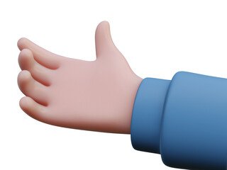 Cartoon hand palm up. Icon. 3D render. 