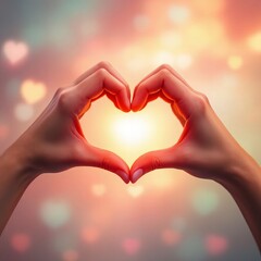 Obraz premium Two Hands Forming a Heart Sign Against a Beautiful Background for Romantic or Relationship Themes