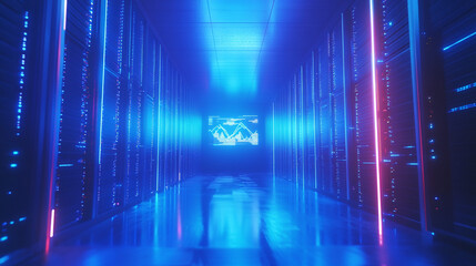 Futuristic Server Room with Blue and Pink Neon Lights