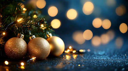 Festive Christmas Ornaments with Golden Glitter and Twinkle Lights