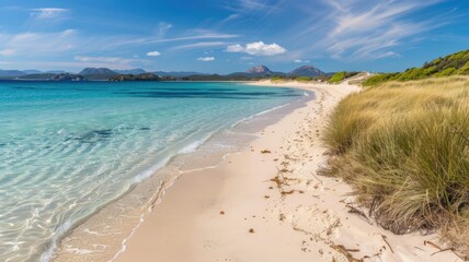 Obraz premium Serene coastal landscape with turquoise water and sandy beach