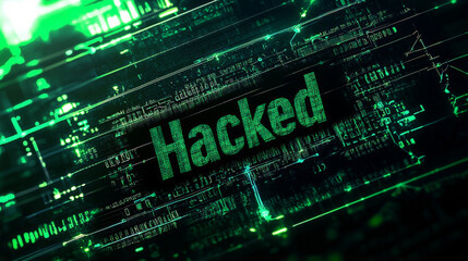 Fototapeta premium Cybersecurity Threat: Hacked Banner with Shadowed Puppet Lines. Generative AI