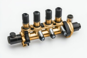 Master cylinder for car, automotive part, real photo, isolated on white background.