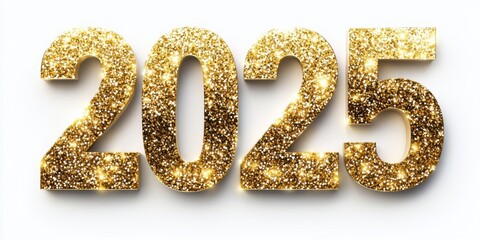 Elegant golden 2025 text on white background
