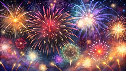 Naklejka premium happy new year celebration fireworks on the sky 