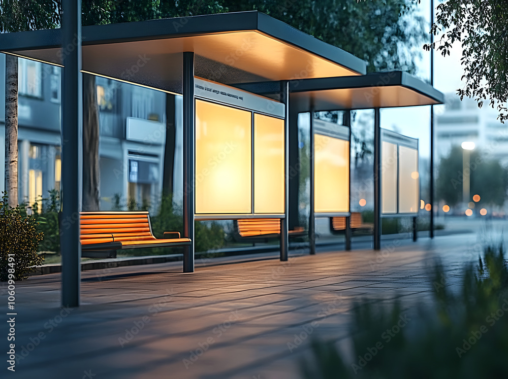 Poster this mockup shows three empty spaces in a bus station. it's rendered in 3d and realistically depicte