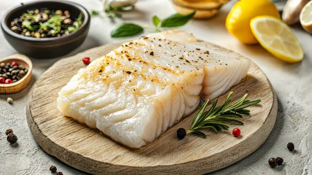 Chef preparing delicious dish with fresh cod