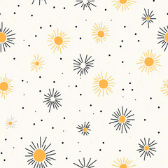 Seamless Pattern, abstract suns with rays on light background