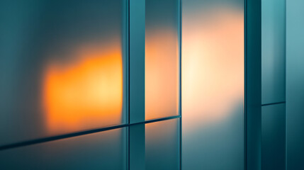 Fototapeta premium Abstract Glass Panel with Warm Light Reflection Modern Architecture Background