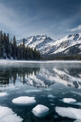 lake and mountains winter, snow, cold, ice