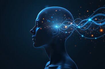 Obraz premium Brain radiation, thought power, mind vibrations, brain waves. energy practices, ideas, meditations. state of mind concept, copy space